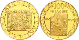 100 000 Lire, Gold, 2000, 700. Jahrestag Des Heiligen Jahres 1300, 13,5 G Fein, Fb. 1538, In Kapsel, In Ausgabeschatulle - Altri & Non Classificati