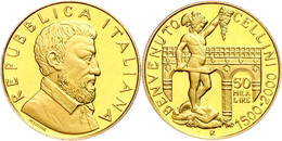50 000 Lire, Gold, 2000, 500. Geburtstag Von Benvenuto Cellini, 6,75 G Fein, Fb. 1539, In Kapsel, In Ausgabeschatulle De - Other & Unclassified