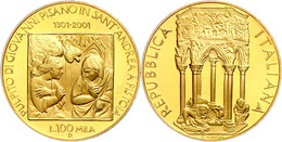 100 000 Lire, Gold, 2001, 700 Jahre Kanzel Der Chiesa Di Sant'Andrea In Pistoia, 13,5 G Fein, Fb. 1540, In Kapsel, In Au - Sonstige & Ohne Zuordnung