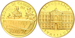 50 000 Lire, Gold, 2001, 250 Jahre Königspalast Von Caserta, 6,75 G Fein, Fb. 1541, In Kapsel, In Ausgabeschatulle Des M - Altri & Non Classificati