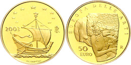 50 Euro, Gold, 2003, Europäische Kunst-1. Ausgabe, 14,51 G Fein, Fb. 1542, In Kapsel, In Ausgabeschatulle Des Ministero  - Altri & Non Classificati