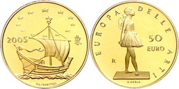 50 Euro, Gold, 2005, Europäische Kunst-3. Ausgabe, 14,51 G Fein, Fb. 1547, In Kapsel, In Ausgabeschatulle Des Ministero  - Altri & Non Classificati