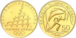 50 Euro, Gold, 2006, XX. Olympische Winterspiele 2006 In Turin-1. Ausgabe-Fackelläufer, 14,51 G Fein, Fb. 1553, In Kapse - Altri & Non Classificati