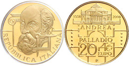 20 Euro, Gold, 2008, 500. Geburtstag Von Andrea Palladio, 5,8 G Fein, Fb. 1560, In Kapsel, In Ausgabeschatulle Des Minis - Sonstige & Ohne Zuordnung