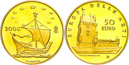 50 Euro, Gold, 2008, Europäische Kunst-6. Ausgabe, 14,51 G Fein, Fb. 1561, In Kapsel, In Ausgabeschatulle Des Ministero  - Altri & Non Classificati