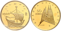 50 Euro, Gold, 2009, Europäische Kunst-7. Ausgabe, 14,51 G Fein, KM 322, In Kapsel, In Ausgabeschatulle Des Ministero De - Altri & Non Classificati