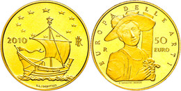 50 Euro, Gold, 2010, Europäische Kunst-8. Ausgabe, 14,51 G Fein, KM 336, In Kapsel, In Ausgabeschatulle Des Ministero De - Altri & Non Classificati