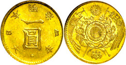 1 Yen, Gold, 1871, Mutsuhito, Variante Hoher Punkt, Fb. 49, Im Plastikholder Der NGC Mit Der Bewertung "MS63". - Japon