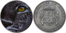 2.000 Francs, 2013, Natures Eyes - Amur Leopard,  2 Unzen Silber, Antik Finish, Etui Mit OVP Und Zertifikat, St. Auflage - Congo (Rép. Démocratique, 1964-70)