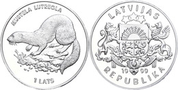 1 Lats, Silber, 1999, Bedrohte Tierwelt-Nerz, KM 45, Parchimowicz 104, In Kapsel, PP.  PP - Autres & Non Classés