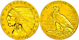 2 1/2 Dollars, Gold, 1908, Indian Head, Philadelphia, Fb. 120, Ss.  Ss - Altri & Non Classificati
