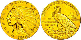 2 1/2 Dollars, Gold, 1909, Indian Head, Philadelphia, Fb. 120, Ss-vz.  Ss-vz - Other & Unclassified