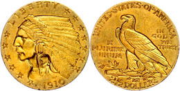 2 1/2 Dollars, Gold, 1910, Indian Head, Fb. 120, Ss.  Ss - Altri & Non Classificati