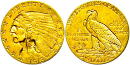 2 1/2 Dollars, Gold, 1913, Indian Head, Philadelphia, Avers F. Vz, Revers Vz. - Altri & Non Classificati