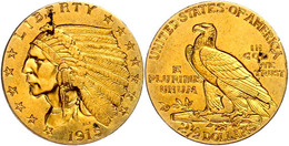 2 1/2 Dollars, Gold, 1915, Indian Head, Fb. 120, Ss-vz.  Ss-vz - Altri & Non Classificati