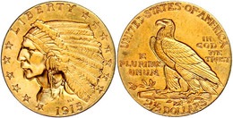 2 1/2 Dollars, Gold, 1915, Indian Head, Fb. 120, Vz.  Vz - Altri & Non Classificati