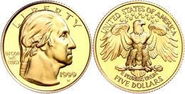 5 Dollars, Gold, 1999, 200. Todestag Von George Washington, 900er Gold, 8,359 G, Fb. 215, In Kapsel, In Originalausgabes - Other & Unclassified