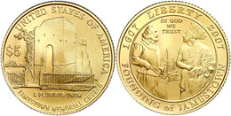 5 Dollars, Gold, 2007, 400. Jahrestag Der Kolonisation Von Nordamerika, 900er Gold, 8,359 G, KM 406, Schön 413, In Kapse - Other & Unclassified