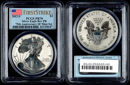 1 Dollar, 2012, S, Silver Eagle, In Slab Der PCGS Mit Der Bewertung PR70, 75. Jahrestag SF Mint Set, Revers Proof, First - Altri & Non Classificati