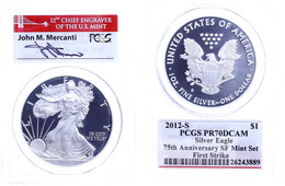 1 Dollar, 2012, S, Silver Eagle, In Slab Der PCGS Mit Der Bewertung PR70DCAM, 75. Jahrestag SF Mint Set, First Strike, M - Altri & Non Classificati