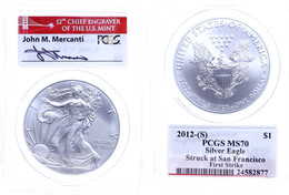 1 Dollar, 2012, Silver Eagle, In Slab Der PCGS Mit Der Bewertung MS70, Stuck At San Francisco, First Strike, Bridge Labe - Other & Unclassified