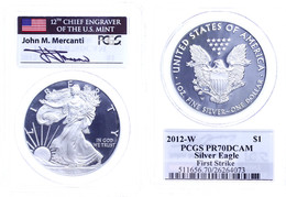 Dollar, 2012, W, Silver Eagle, In Slab Der PCGS Mit Der Bewertung PR70DCAM, First Strike, Mercanti- Flag Label. - Altri & Non Classificati