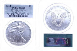 1 Dollar, 2014, Silver Eagle, In Slab Der PCGS Mit Der Bewertung MS70, First Strike, Grünes Retro Label. - Altri & Non Classificati