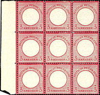3 Kreuzer Großer Schild, Karmin, Neunerblock Vom Linken Bogenrand (11 - 12 Mm), Tadellos Postfrisch, Unsigniert, Mi. Für - Other & Unclassified