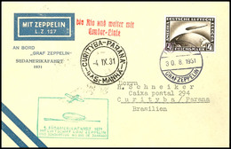 1931, 1. Südamerikafahrt, Bordpost Vom 30.8. Bis Rio De Janeiro Mit Best.-Stempel II, Brief Mit 5 RM Zeppelin Und Allen  - Other & Unclassified