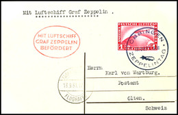 1931, Fahrt Öhringen - Frankfurt, Karte Mit Postsonderstempel ÖHRINGEN ZEPPELINTAG Und 1 RM Zeppelin Und Vorderseitigem  - Altri & Non Classificati