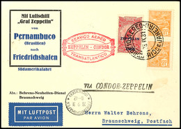 1931, 2. Südamerikafahrt, Brasilianische Post, Sondermarke 2.500 Rs. Und 5.000 Rs. Je Mit Zufrankatur Auf Brief Bzw. Kar - Other & Unclassified