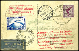 1931, 3. Südamerikafahrt, Fotokarte Mit Auflieferung HALLE/LEIPZIG FLUGHAFEN 15.10. Mit 15 Pfg. Adler Via München Mit Fl - Other & Unclassified