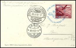 1932, Schweizfahrt - 250. Fahrt, Liechtensteinische Post, Auflieferung Vaduz, Karte Mit 1 Fr. Flugpost Via Friedrichshaf - Other & Unclassified