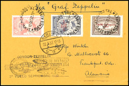 1932, 6. Südamerikafahrt, Argentinische Post, Karte Mit Kpl. Satz Zeppelin 1932 Und Allen Stempeln Nach Deutschland, Pra - Altri & Non Classificati