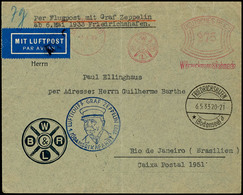 1933, 1. Südamerikafahrt, Auflieferung Friedrichshafen, Firmenvordruckbrief Mit 275 Pfg. Absenderfreistempel Der Fa. Bra - Other & Unclassified
