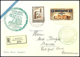 1933, Italienfahrt, San Marino-Post, R-Karte Ab CITTA Mit U.a. 3 L. Zeppelin (etwas Oxidiert) Via Rom Mit Ital. Bestästi - Altri & Non Classificati