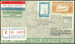 1933, 3. Südamerikafahrt, Paraguayische Post, R-Brief Mit U.a. 22,50 P. Zeppelinmarke Sowie Allen Stempeln Nach Deutschl - Altri & Non Classificati