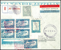 1933, 5. Südamerikafahrt, Paraguayische Post, R-Brief Mit U.a. Viererblock Und Einzelwert 4,50 P. Zeppelinmarke Sowie Al - Other & Unclassified