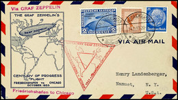 1933, Chicagofahrt, Auflieferung Friedrichshafen Bis Chicago, Vordruckbrief Mit U.a. 2 M. Chicagofahrt Und Allen Stempel - Altri & Non Classificati