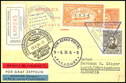 1934, 2. Südamerikafahrt, Paraguayische Post, R-Ganzsachenkarte Mit U.a. 22,50 P. Zeppelinmarke 1934 Sowie Allen Stempel - Altri & Non Classificati