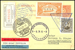1934, 2. Südamerikafahrt, Paraguayische Post, R-Ganzsachenkarte Mit U.a. 22,50 P. Zeppelinmarke 1934 Sowie Allen Stempel - Other & Unclassified