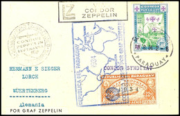 1934, 6. Südamerikafahrt, Paraguayische Post, Karte Mit U.a. 22,50 P. Zeppelinmarke 1934 Sowie Allen Stempeln Nach Deuts - Other & Unclassified
