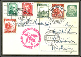 1936, Olympiafahrt, Bordpost, 6 Pfg. Ganzsachenkarte Mit Zufrankatur, Alle Stempel Vorderseitig, Ein Werte Etwas Fleckig - Other & Unclassified
