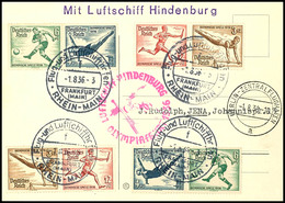 1936, Olympiafahrt, Auflieferung Frankfurt Rhein/Main, Portogerecht Frankierte Karte Mit Vier Verschiedenen Olympiamarke - Other & Unclassified