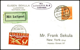 Schweiz: 1924, 1. Fahrt Eines Zeppelin In Die USA, Sekula-Karte Mit 20 C. Flugpost Und Stempel LUZERN 2 20.VIII Und D. R - Other & Unclassified