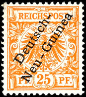 25 Pfg. Gelblichorange Mit Plattenfehler "I In REICHSPOST Oben Gespalten", Doppelt Geprüft Jäschke - L. BPP, Mi. 130.-,  - Nouvelle-Guinée