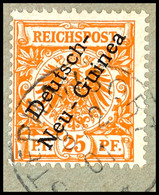 25 Pfg. Gelborange Mit Plattenfehler "farbiger Punkt Neben Linker Unterer Bandrolle", Gestempelt "STEPHANSORT 8/201" Auf - Nuova Guinea Tedesca