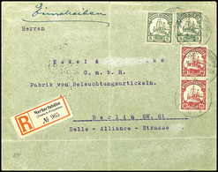 5 Pfg (2) Und 10 Pfg (2) Kaiseryacht Auf Einschreibebrief, Stempel HERBERTSHÖHE 9/6 14, Nach Berlin. R-Zettel Einfeldt T - Nouvelle-Guinée