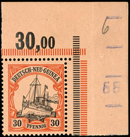 30 Pfg. Kaiseryacht Aus Der Rechten Oberen Bogenecke Mit Paginiernummer, Postfrisch, Im Rand Falzspur, Katalog: 12 ** - German New Guinea