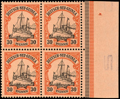 30 Pfg. Kaiseryacht, Postfrischer 4 Er - Block Vom Rechten Bogenrand, Katalog: 12 ** - Duits-Nieuw-Guinea